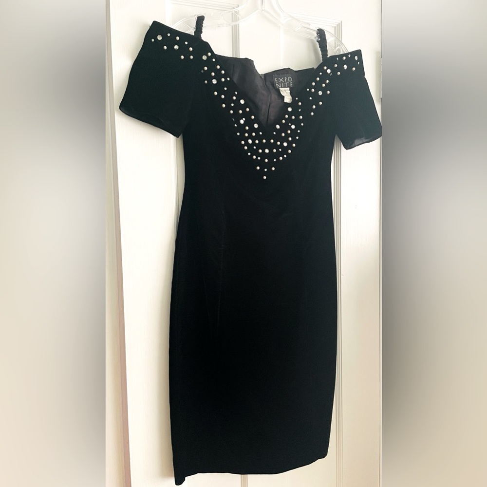 Authentic Expo Nite 1980s Off the Shoulder Velvet Mini Dress Size 4P